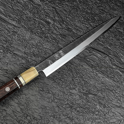 Japanese yanagiba/sashimi knife 270mm HATSUKOKORO  Kurouchi  Aogami2 Blue Steel No.2 polished by Naohito Myojin Single edged (for Right-handed persons)