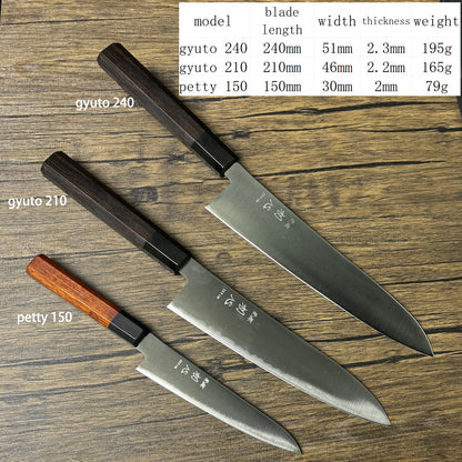 made in japan HATSUKOKORO ZDP-189  high speed powder steel chef's kitchen gyuto knife petty knife Cladded Steel Double edged black buffalo horn ferrules