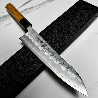 Japanese SAKAI TAKAYUKI Tsuchime gyuto knife 210mm Silver paper [Gingami] No.3 Stainless Steel kitchen knife Blade Edge : Double edged (50/50 balanced, available for both left and right-handed)